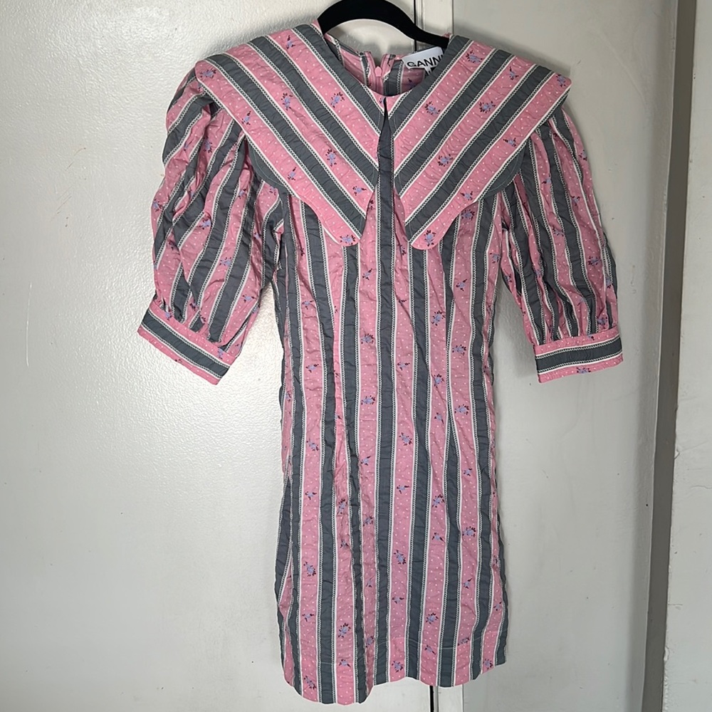Ganni 34 pink and grey floral vintage inspired dress